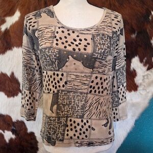 Candy Couture Beige and Black Patterned Women's Blouse